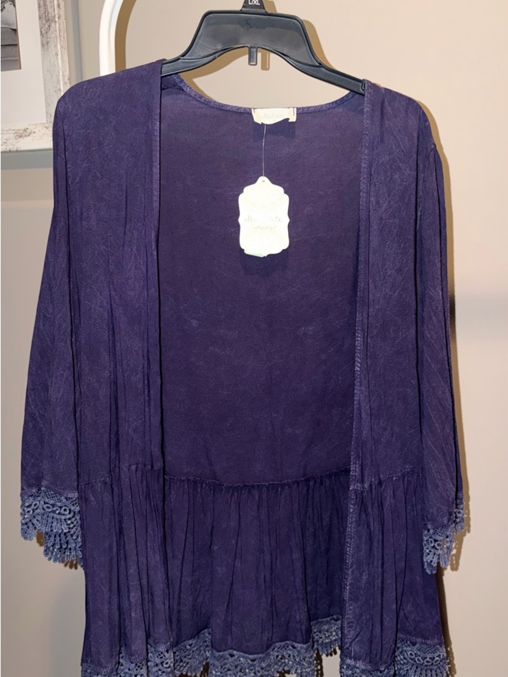 Altar'd State Deep Purple Open Front Tunic with Lace Trim